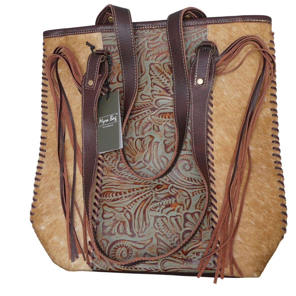 Myra Bag NWT Beautiful Handcrafted "Ferric” Fur & Emboss-Leather Handbag - Picture 2 of 14